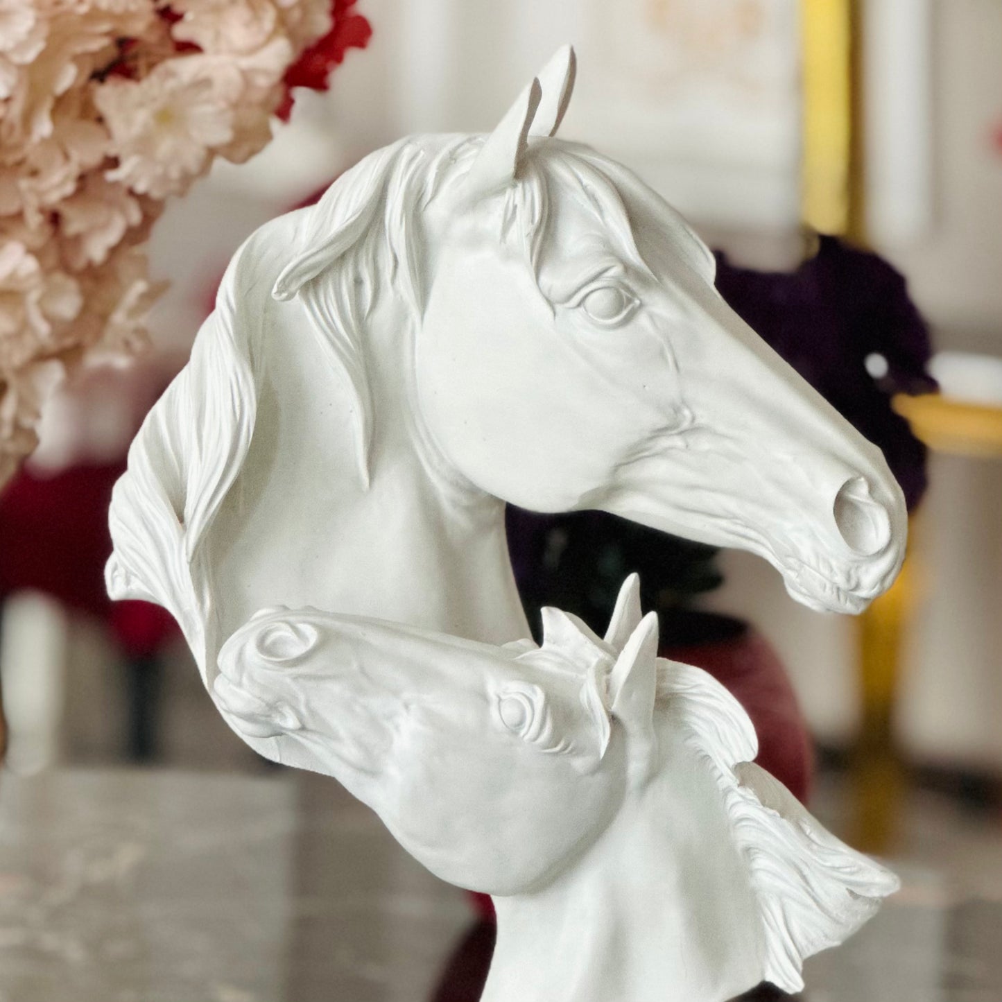 Elegant Equine Embrace White Horse Statue – Luxury home decor sculpture, perfect for elegant interiors and modern spaces.