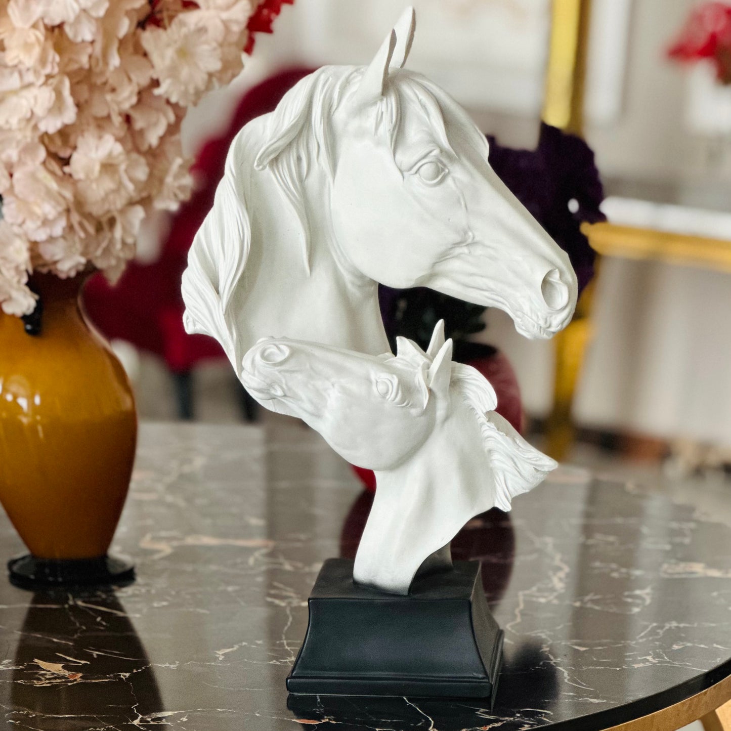 Elegant Equine Embrace White Horse Statue – Luxury home decor sculpture, perfect for elegant interiors and modern spaces.