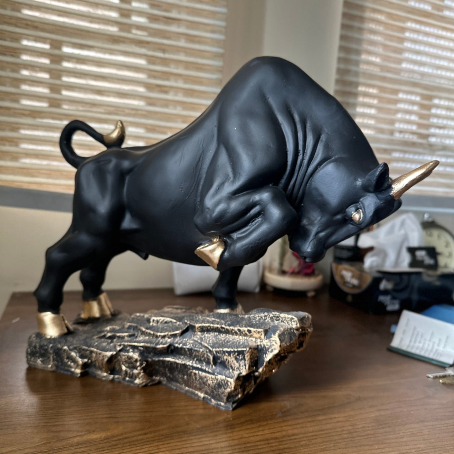 Luxury Matte Black Bull Statue – Power & Elegance in Motion