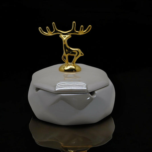 Cremic Ashtray With Deer Lid - Elite Decor