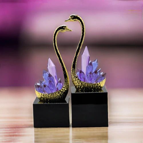 Crystal Couple Swan Statue Set Of (2) Pic's - Elite Decor