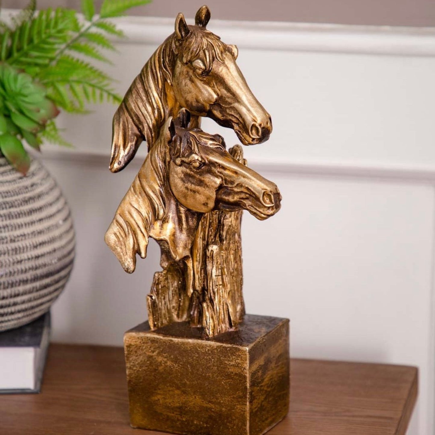 Elegant Dual Horse Head Figurine