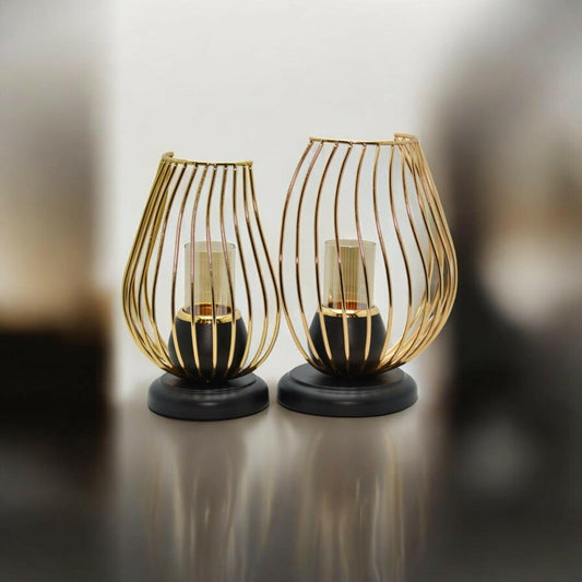 Modern Golden Candle Holder 2p Set - Elite Decor